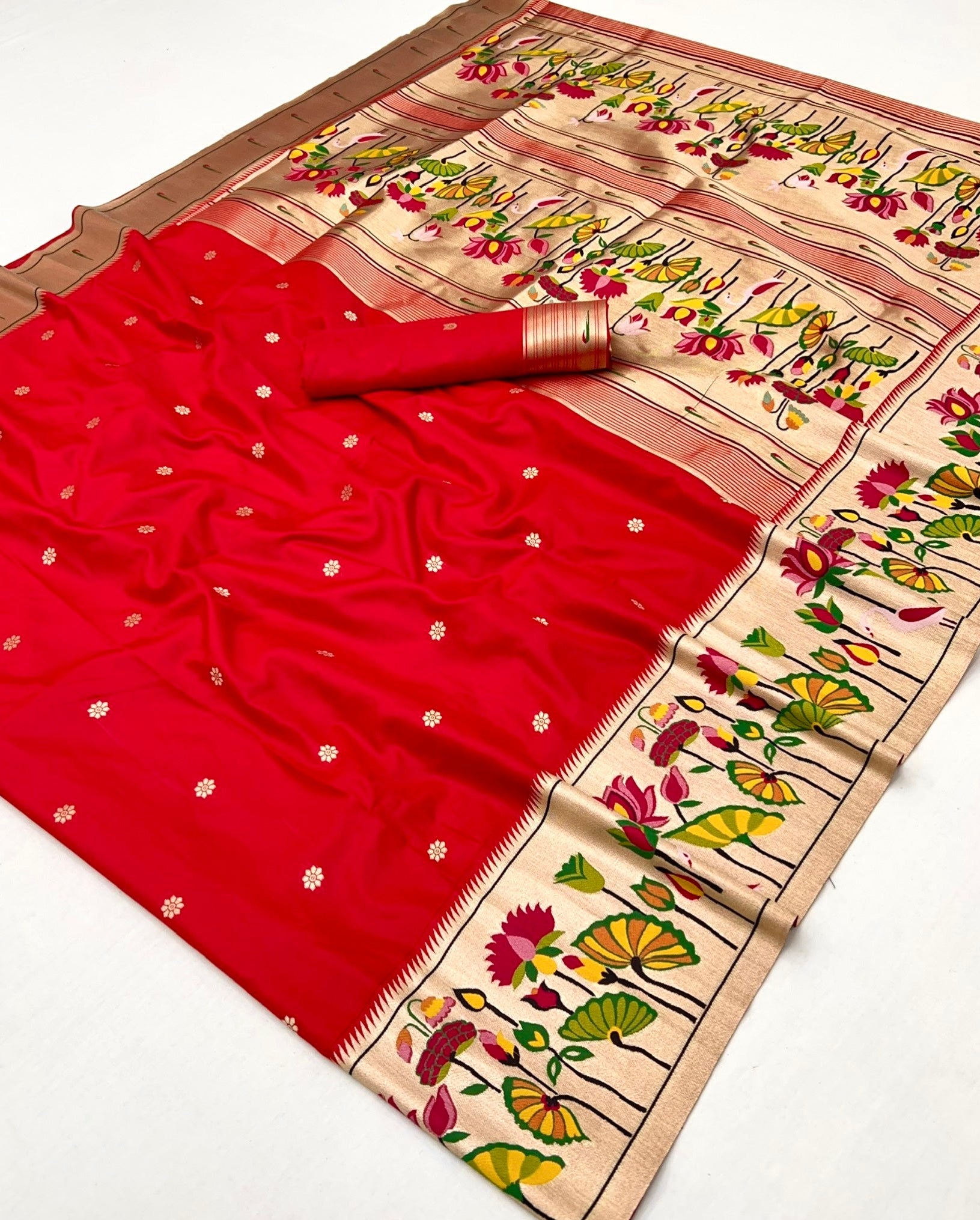 Mellifluous Red Woven Paithani Soft Silk Saree