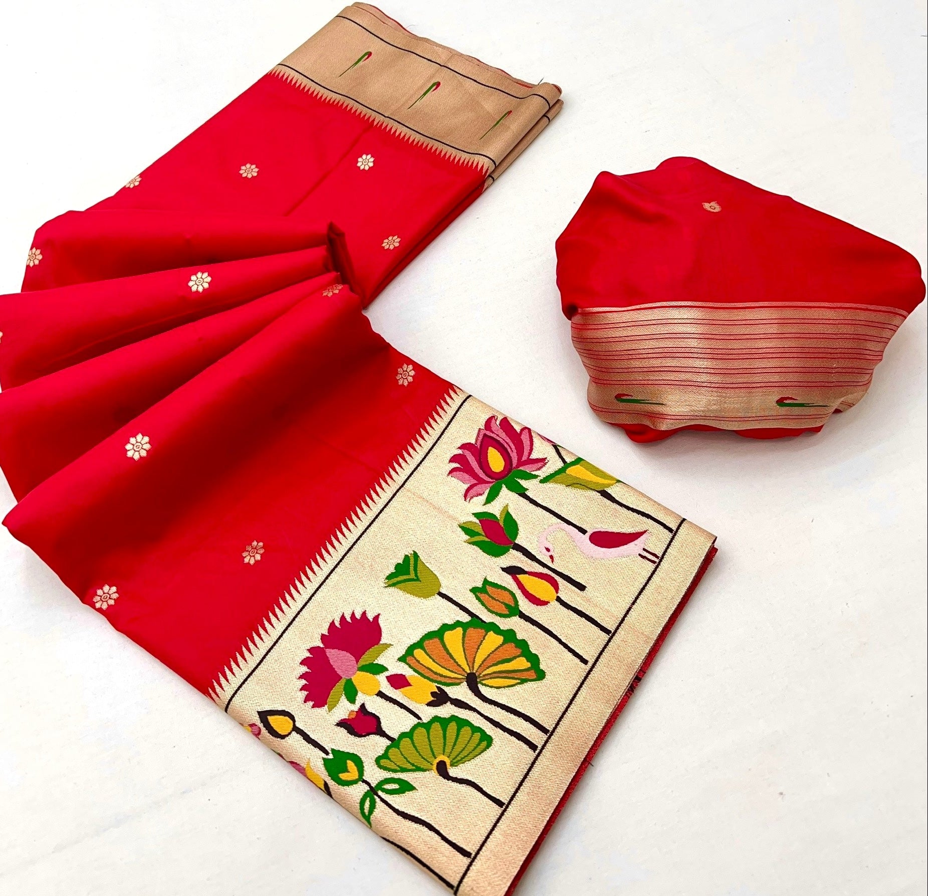 Mellifluous Red Woven Paithani Soft Silk Saree