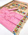 Skinny Pink Paithani Silk Saree With Gleaming Blouse Piece