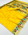 Murmurous Yellow Paithani Silk Saree With Propinquity Blouse Piece