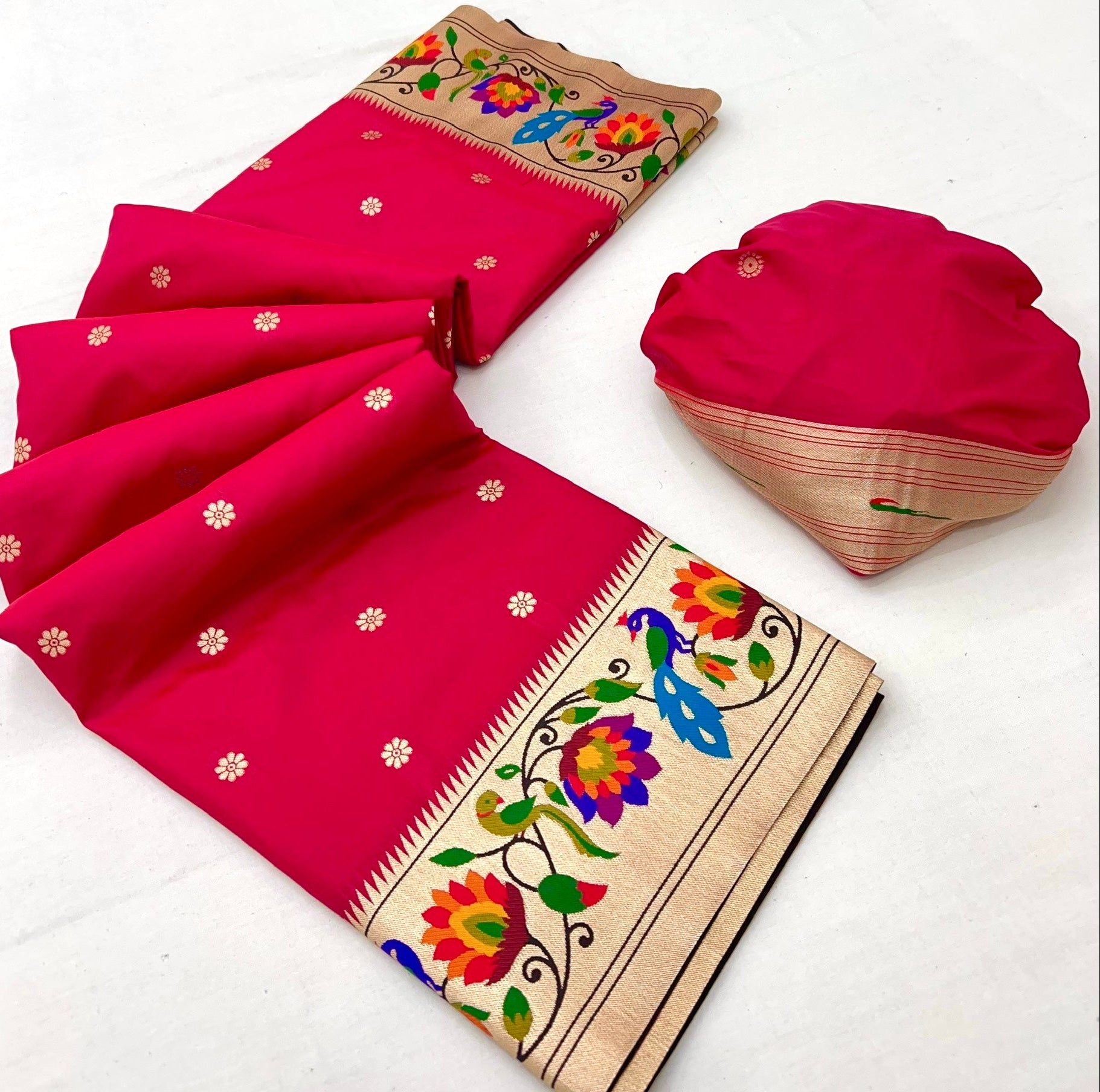 Enticing Dark Pink Paithani Silk Saree With Propinquity Blouse Piece