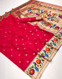 Enticing Dark Pink Paithani Silk Saree With Propinquity Blouse Piece
