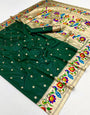 Smart Dark Green Paithani Silk Saree With Staring Blouse Piece