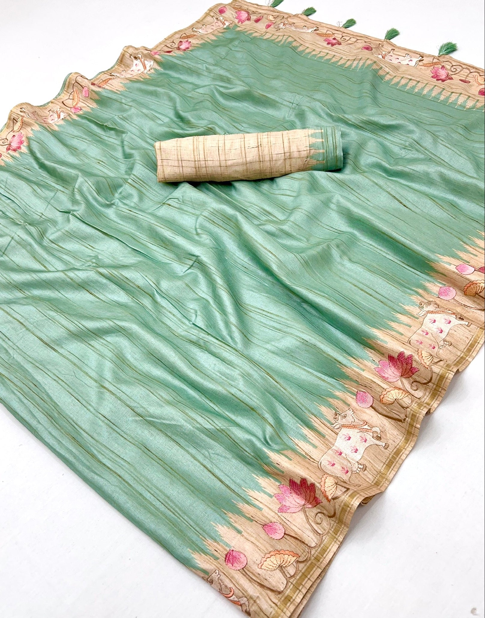 Pista Tussar Soft Silk Saree