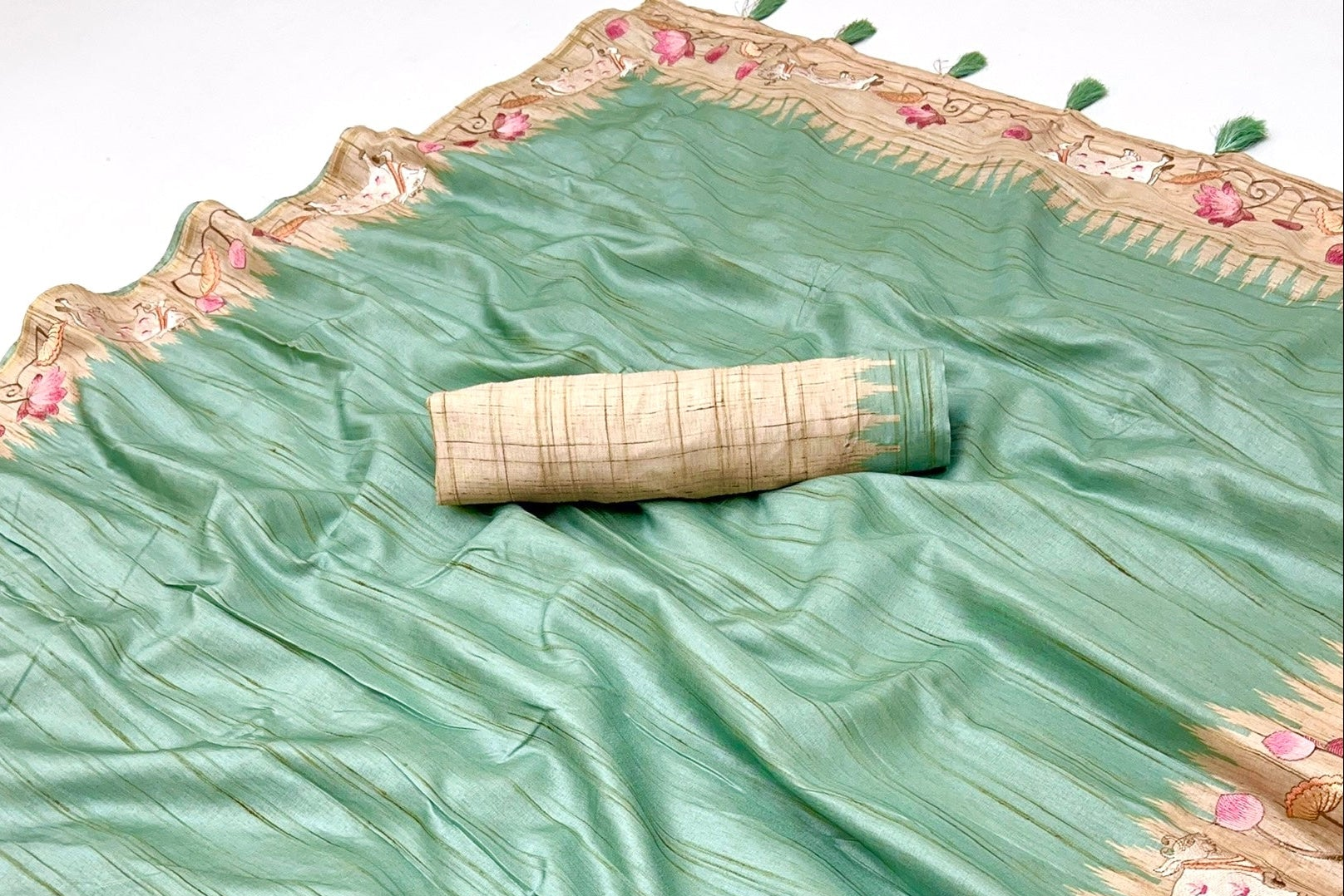 Pista Tussar Soft Silk Saree