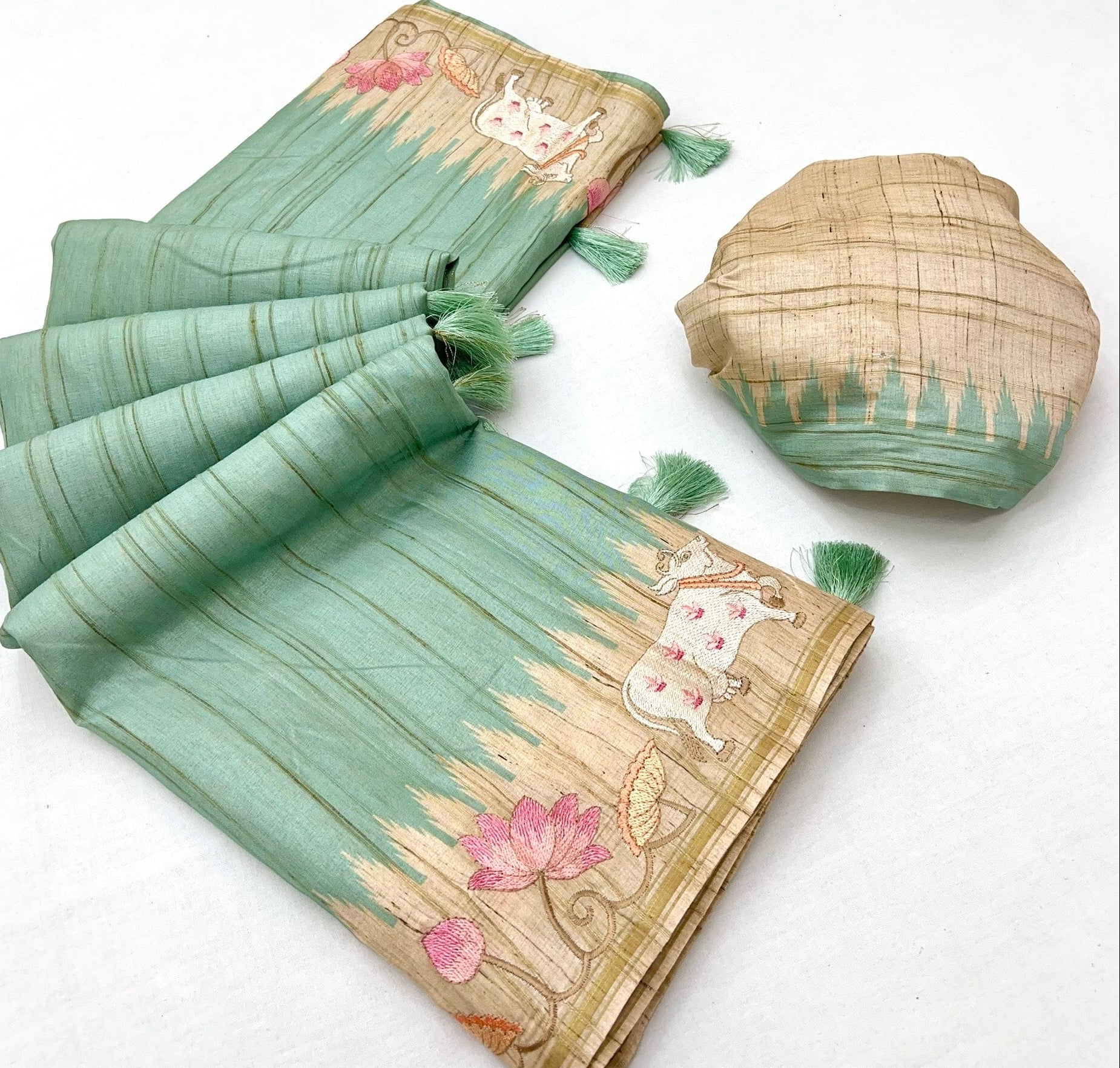 Pista Tussar Soft Silk Saree