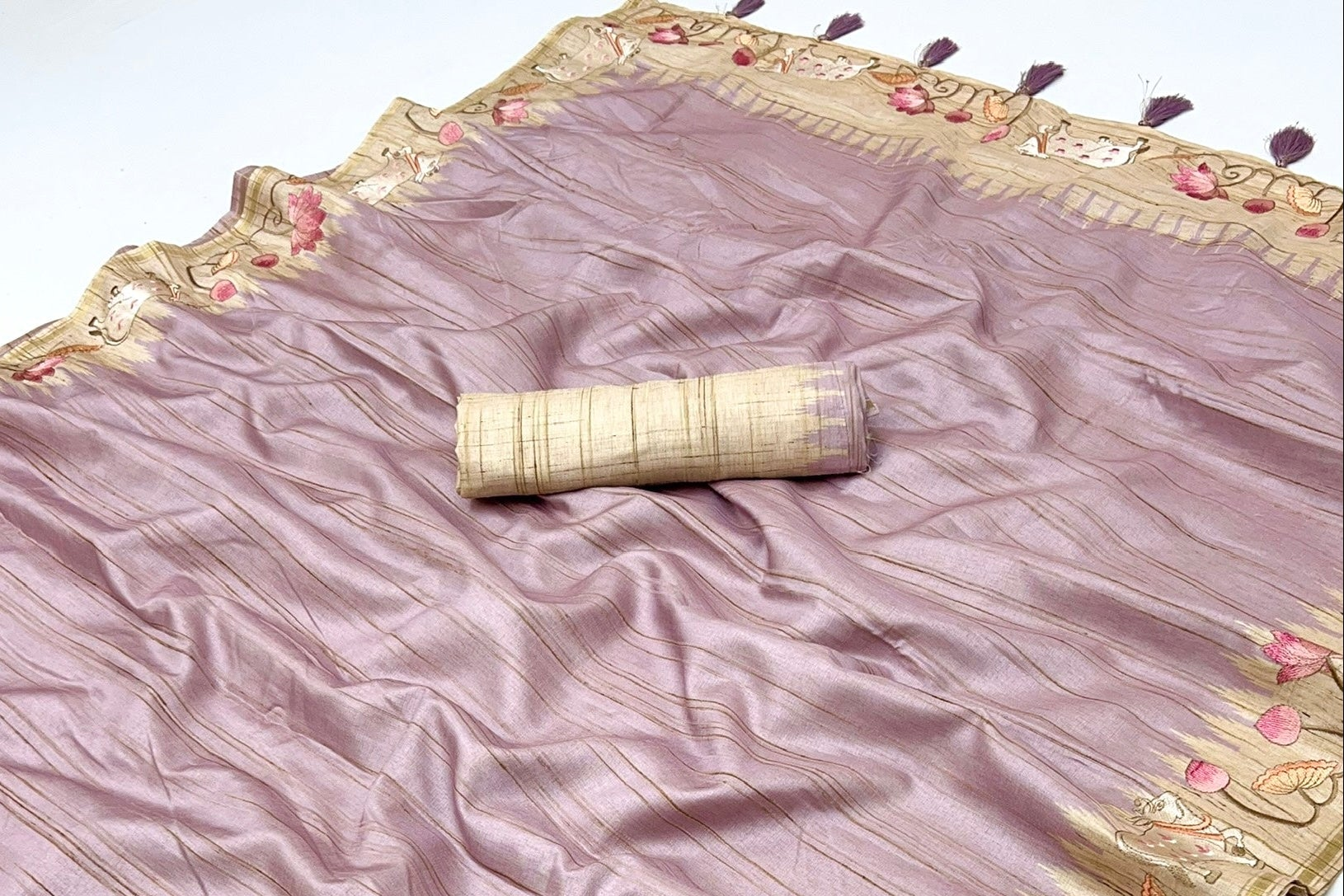 Light Pink Tussar Soft Silk Saree