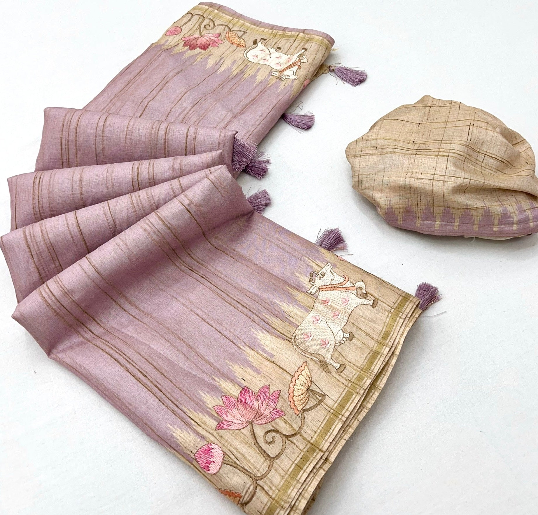 Light Pink Tussar Soft Silk Saree