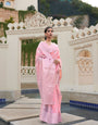 Light Peach Linen Tissue Silk Saree