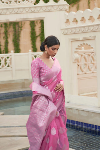 Light Pink Linen Tissue Silk Saree