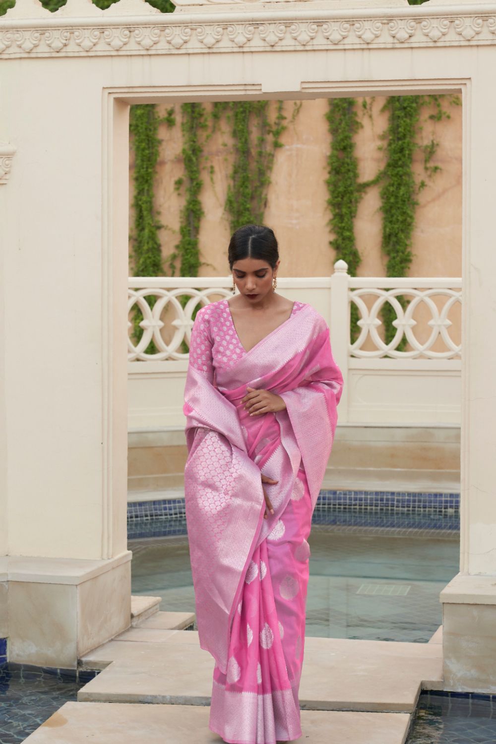 Light Pink Linen Tissue Silk Saree