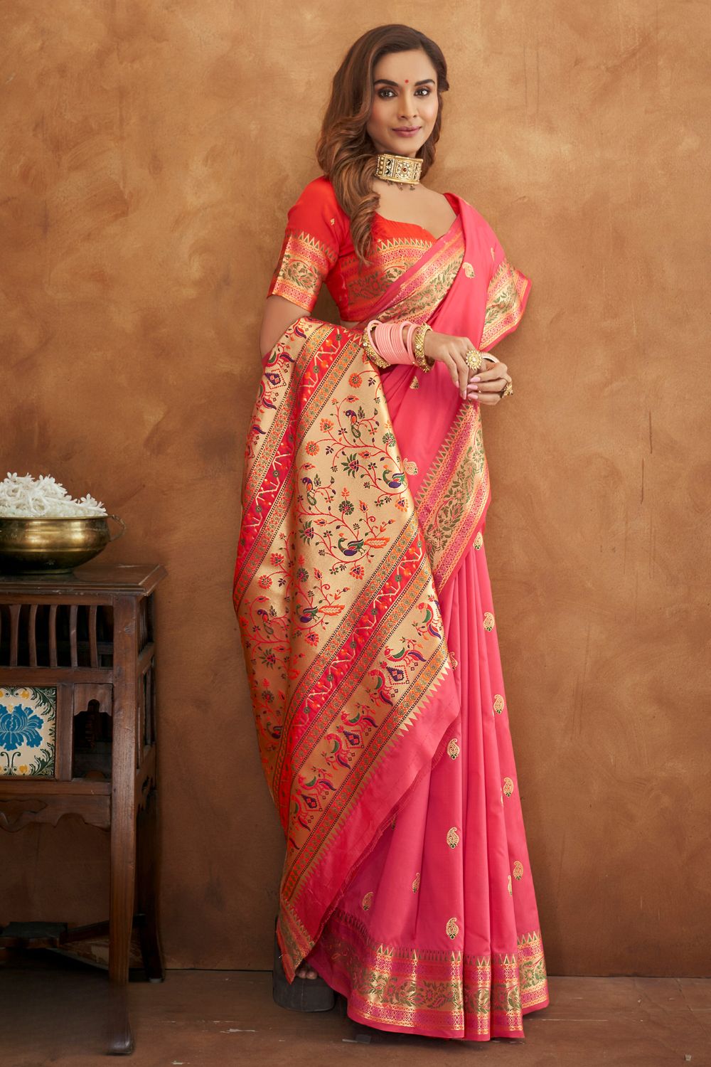 Pretty Pink Soft Silk Saree with Woven Zari Border