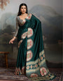 Hunter Green Ajrakh Printed Satin Crepe Silk Saree