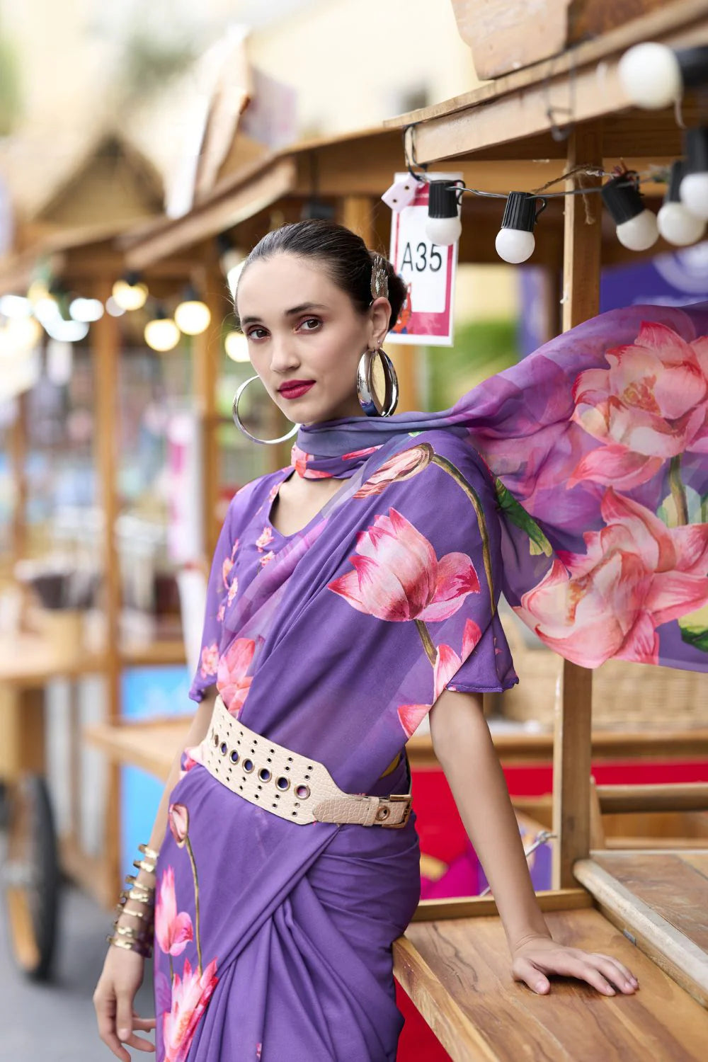 Cultured Purple Floral Pure Georgette Saree