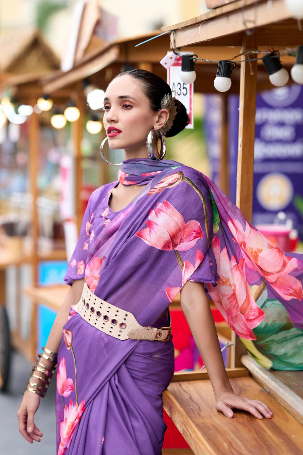 Cultured Purple Floral Pure Georgette Saree