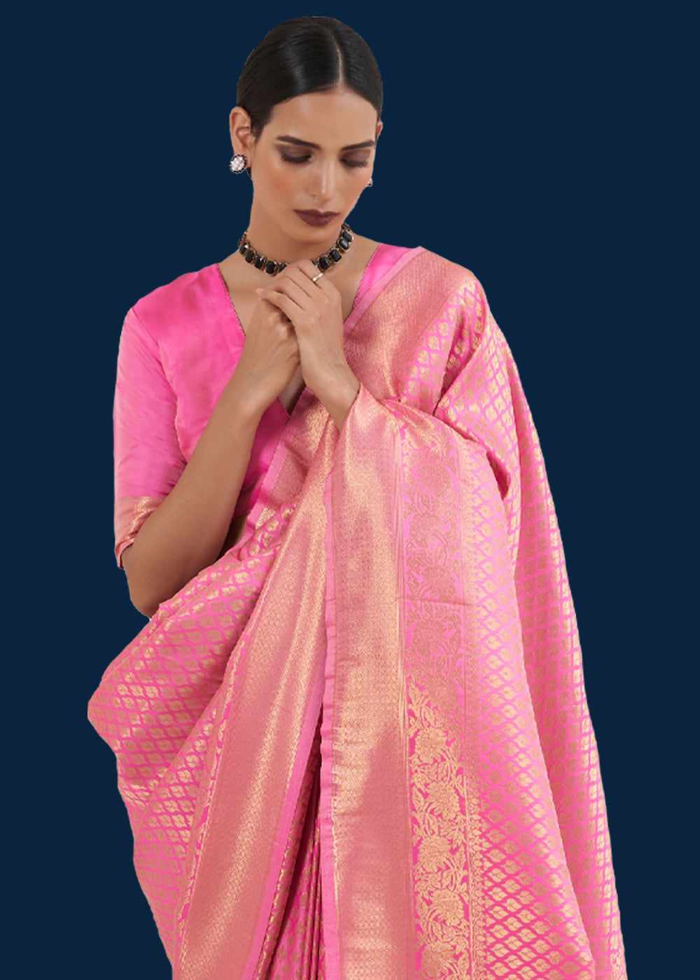 Rose Pink Zari Woven Kanjivaram Silk Saree