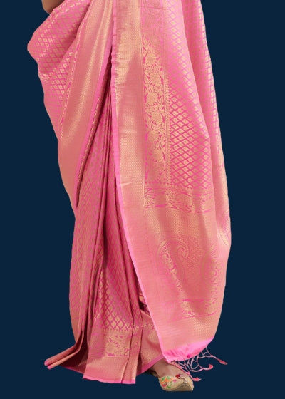 Rose Pink Zari Woven Kanjivaram Silk Saree