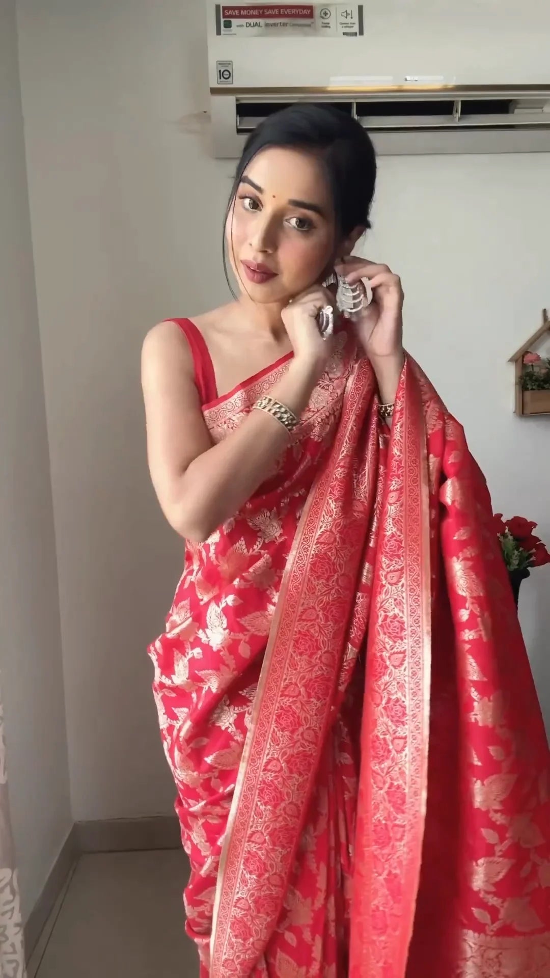 Charming 1-Minute Ready To Wear Red Soft Silk Saree