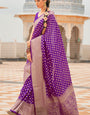 Violet Purple Zari Woven Banarasi Silk Saree