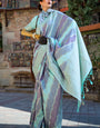 Seraglio Sky Soft Banarasi Silk Saree With Petrichor Blouse