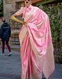 Elegant Baby Pink Soft Banarasi Silk Saree With Jazzy Blouse