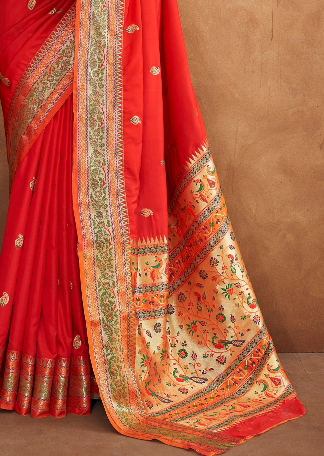 Rich Red Soft Silk Saree with Woven Zari Border