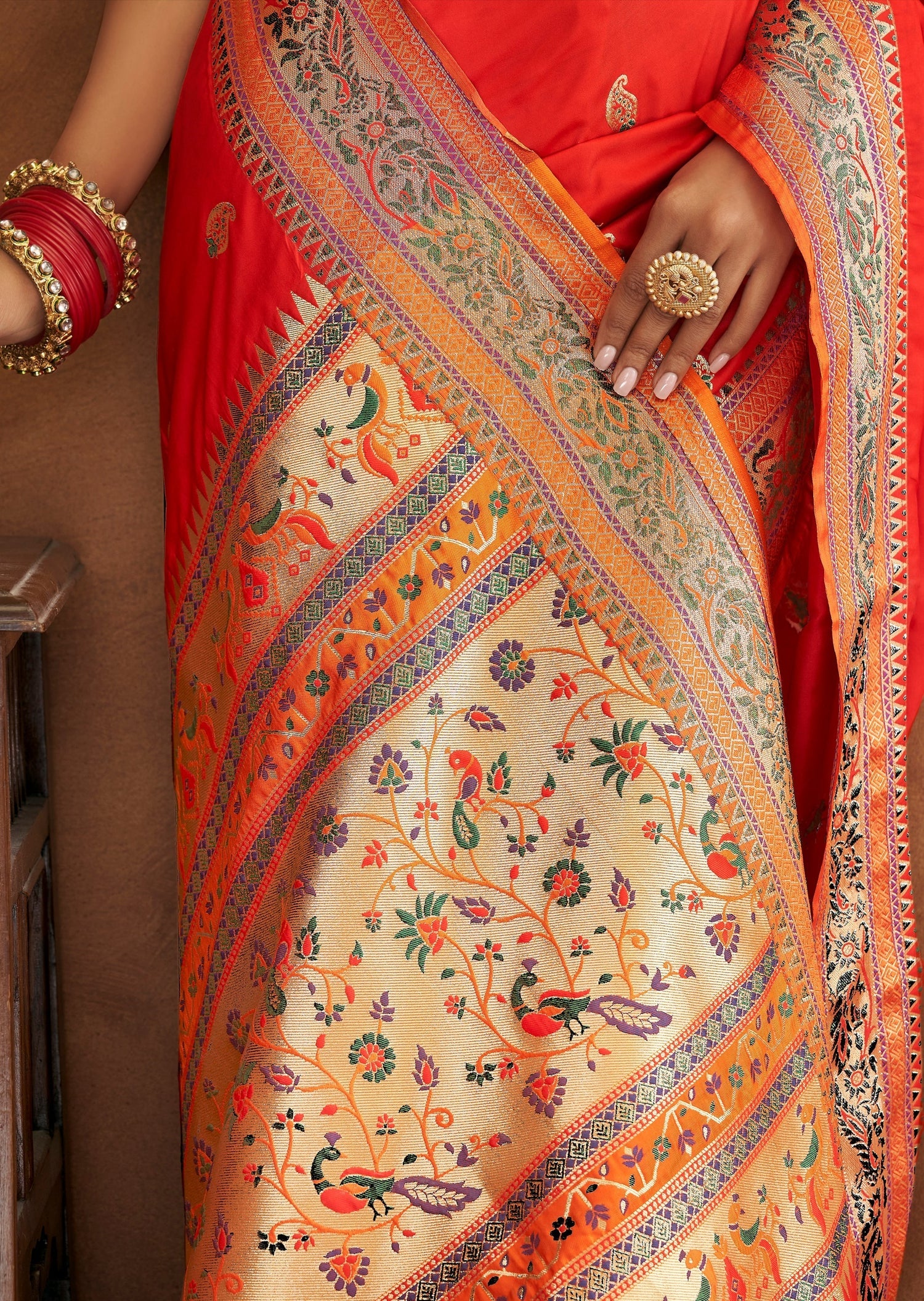 Rich Red Soft Silk Saree with Woven Zari Border