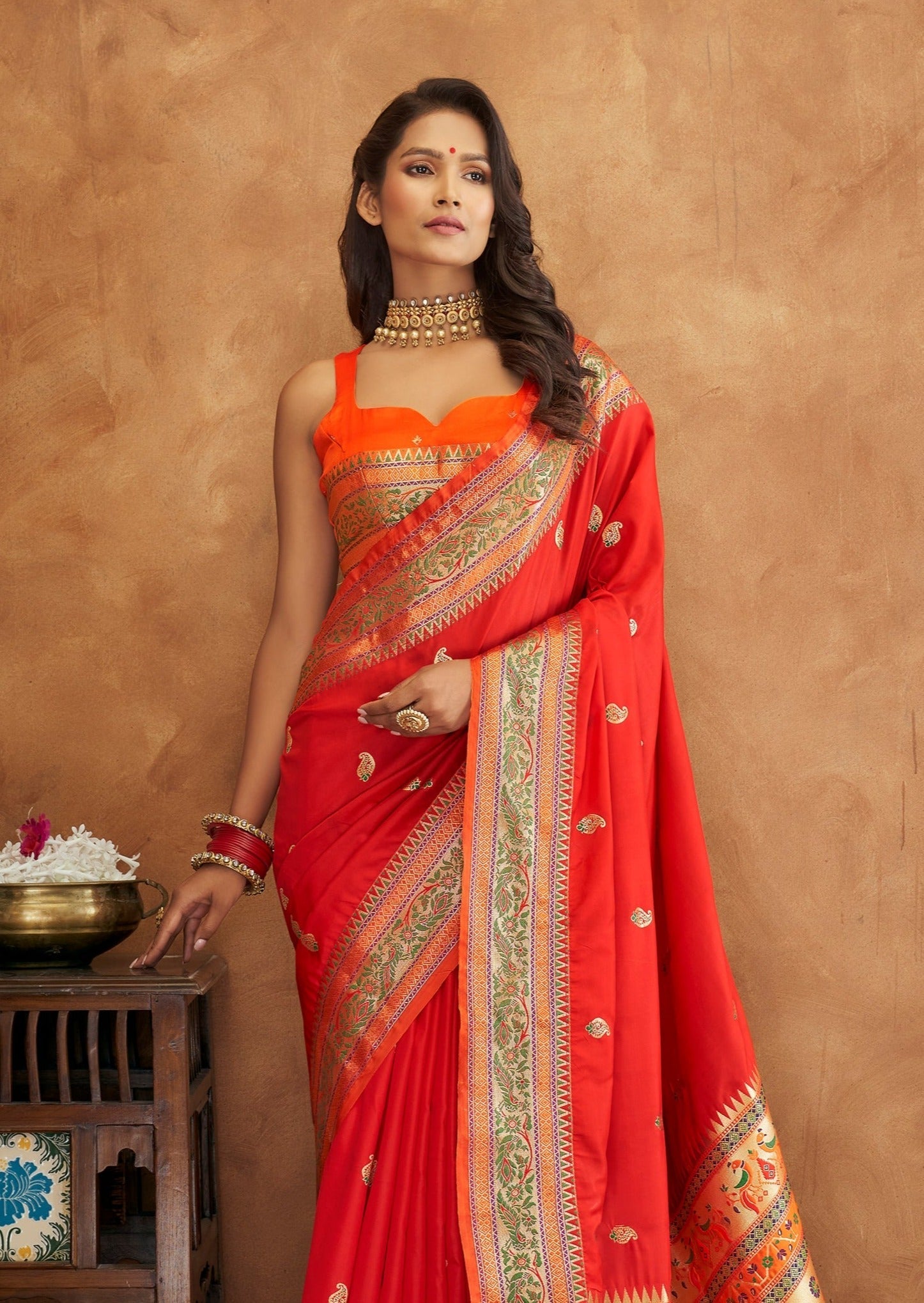 Rich Red Soft Silk Saree with Woven Zari Border