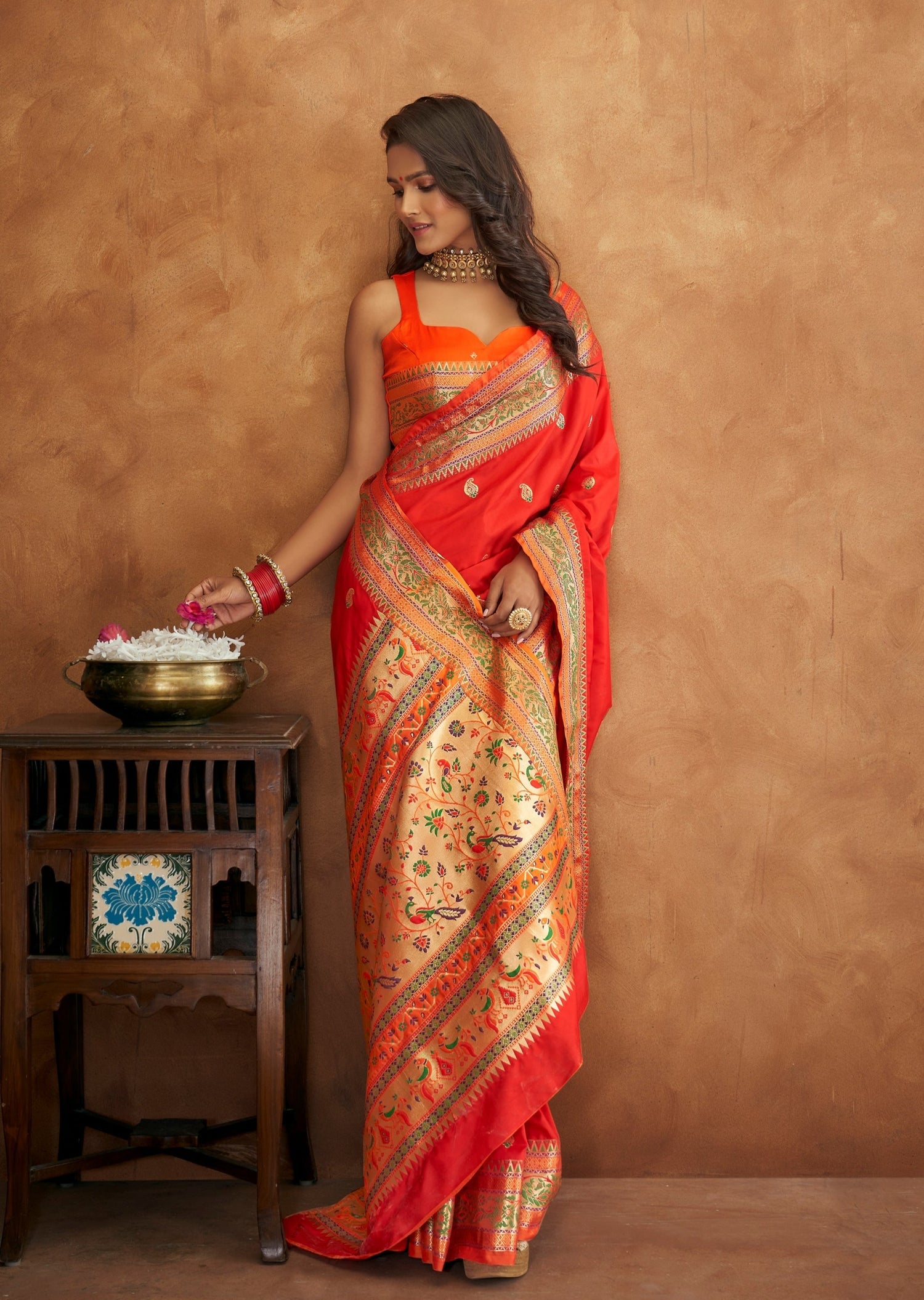 Rich Red Soft Silk Saree with Woven Zari Border