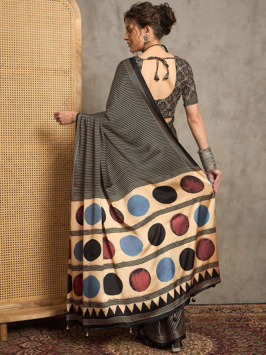 Ajrak Crepe Block Print Sarees 402
