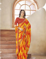 Red And Yellow Leriya Bandhani With Work Blouse