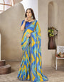 Blue And Yellow Leriya Bandhani With Work Blouse