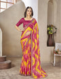 Pink And Yellow Leriya Bandhani With Work Blouse