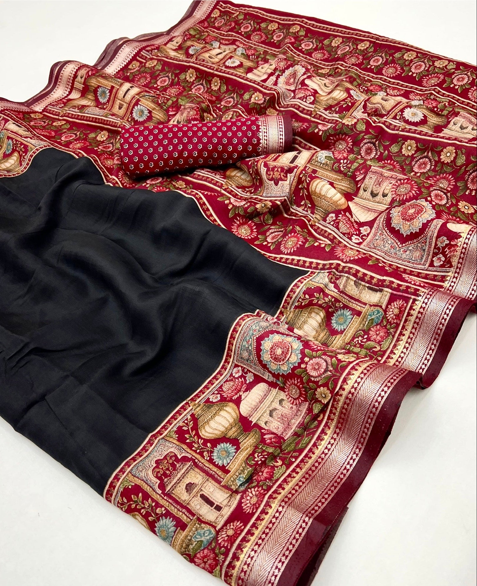 Confounding Black Mul Mul Cotton Soft Saree With Blouse