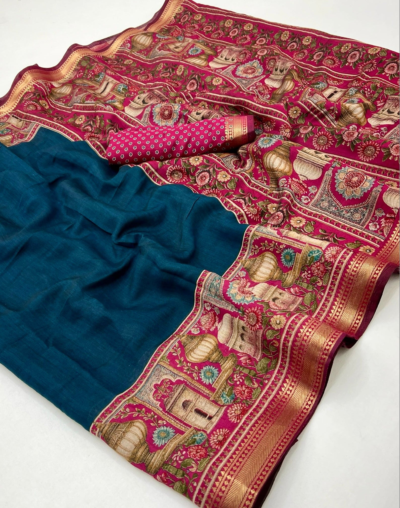 Seraglio Navy Blue Mul Mul Cotton Soft Saree With Blouse