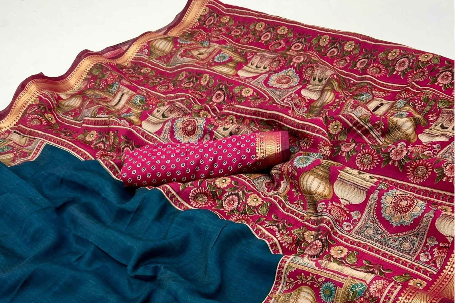 Seraglio Navy Blue Mul Mul Cotton Soft Saree With Blouse