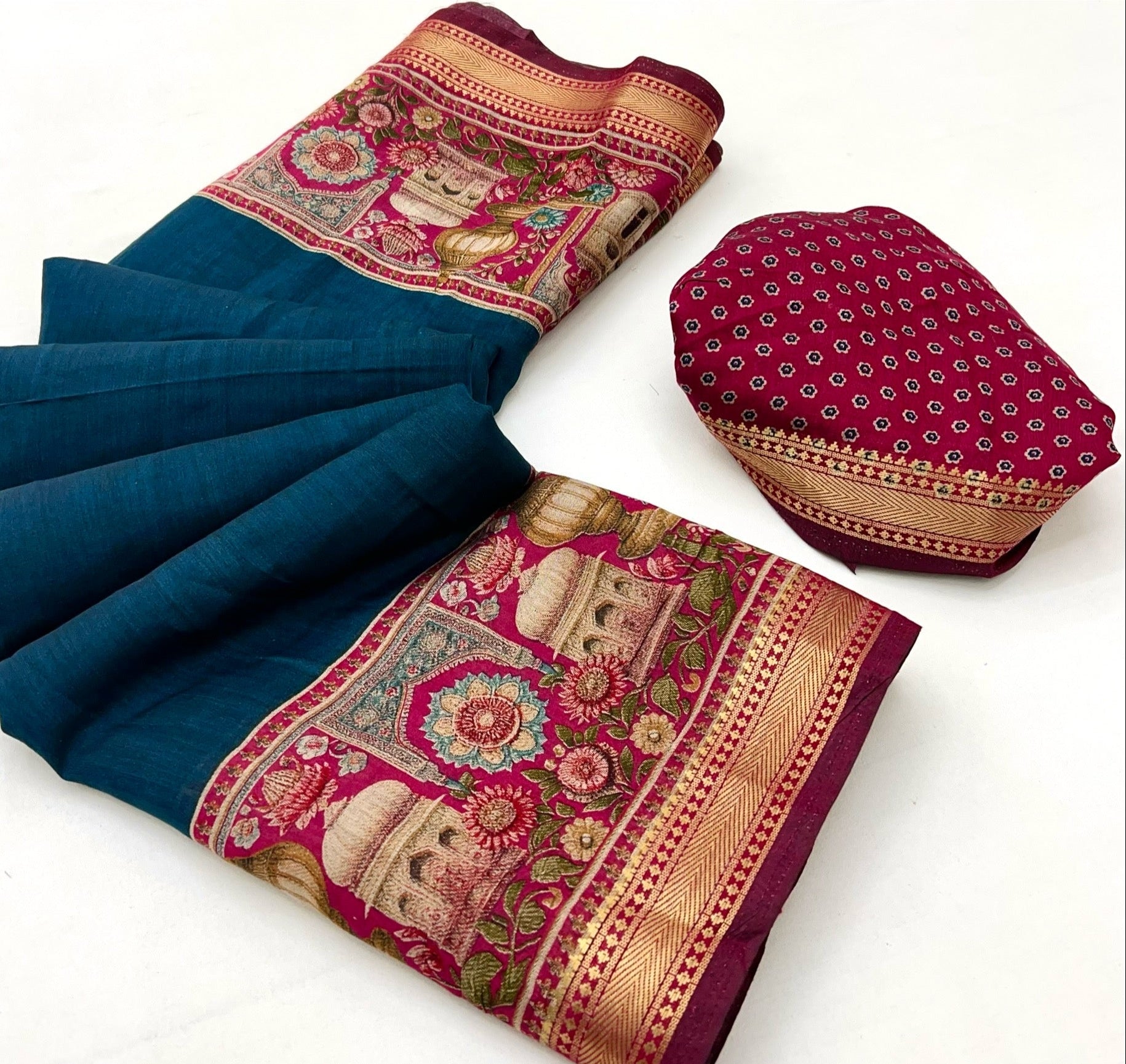 Seraglio Navy Blue Mul Mul Cotton Soft Saree With Blouse