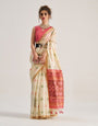 Butter Cream Patola Handloom Saree With Fancy Blouse
