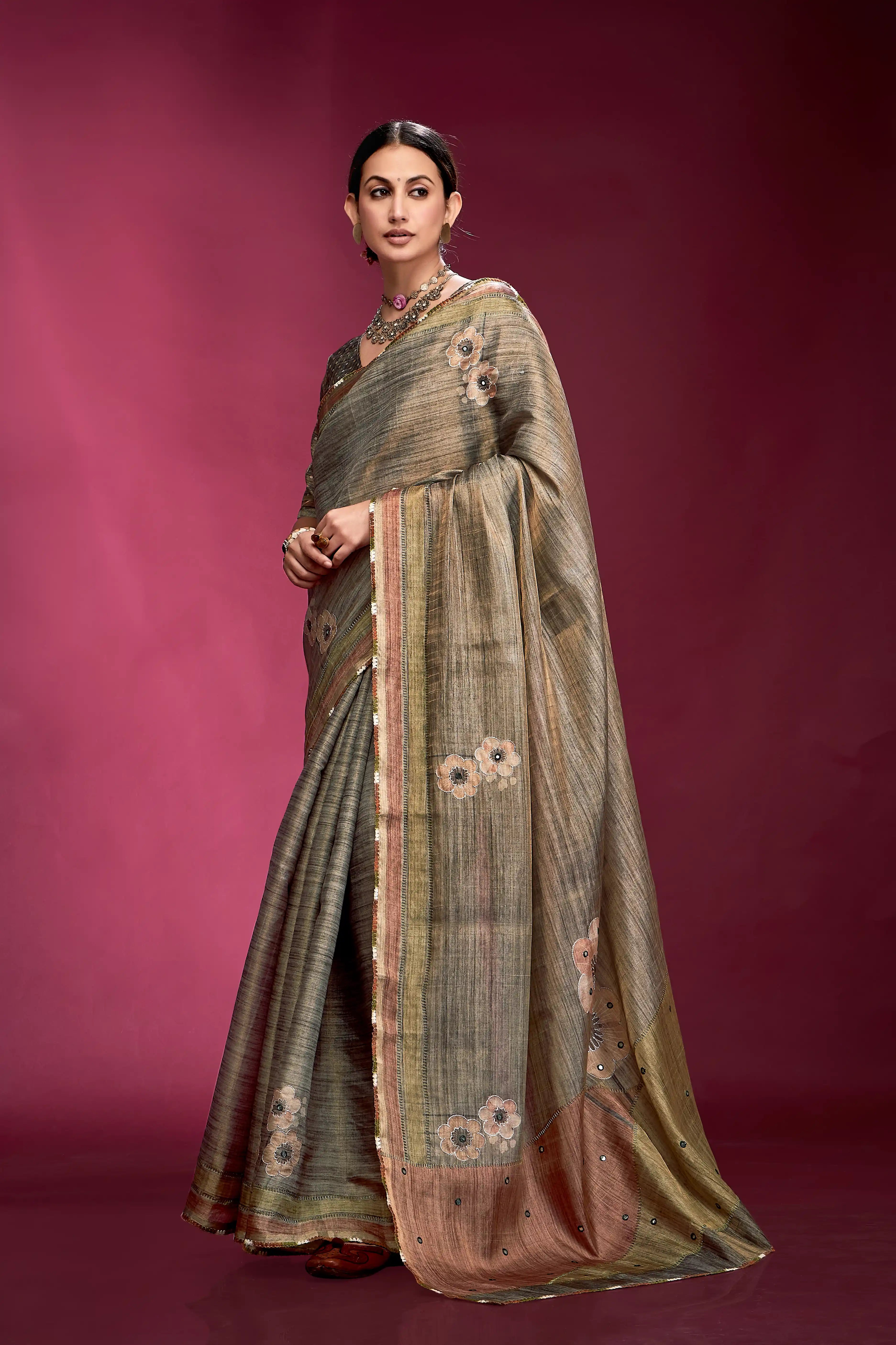 Majestic Multicolor Tussar Silk Saree