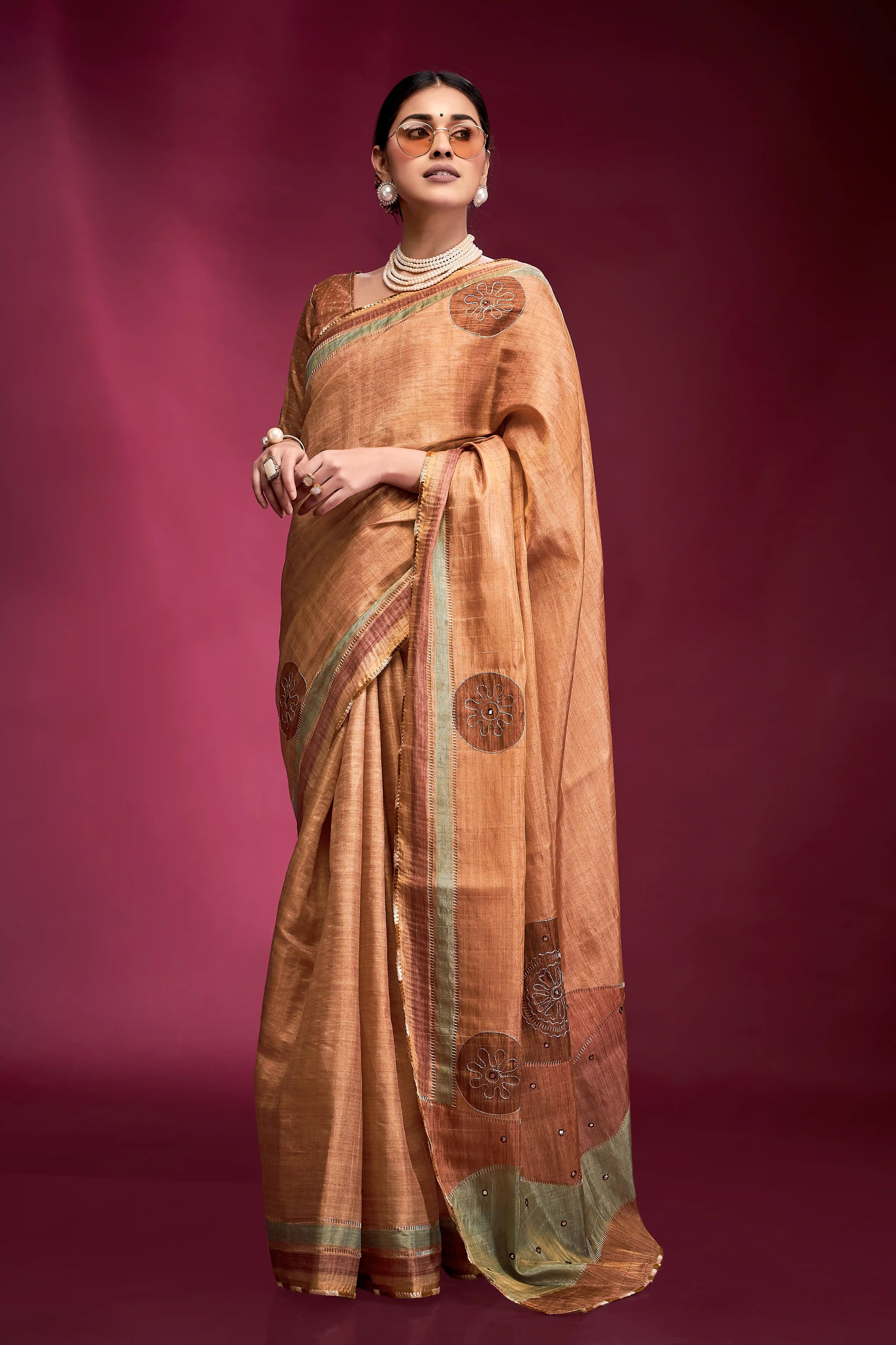 Ideal Mustard Tussar Silk Saree