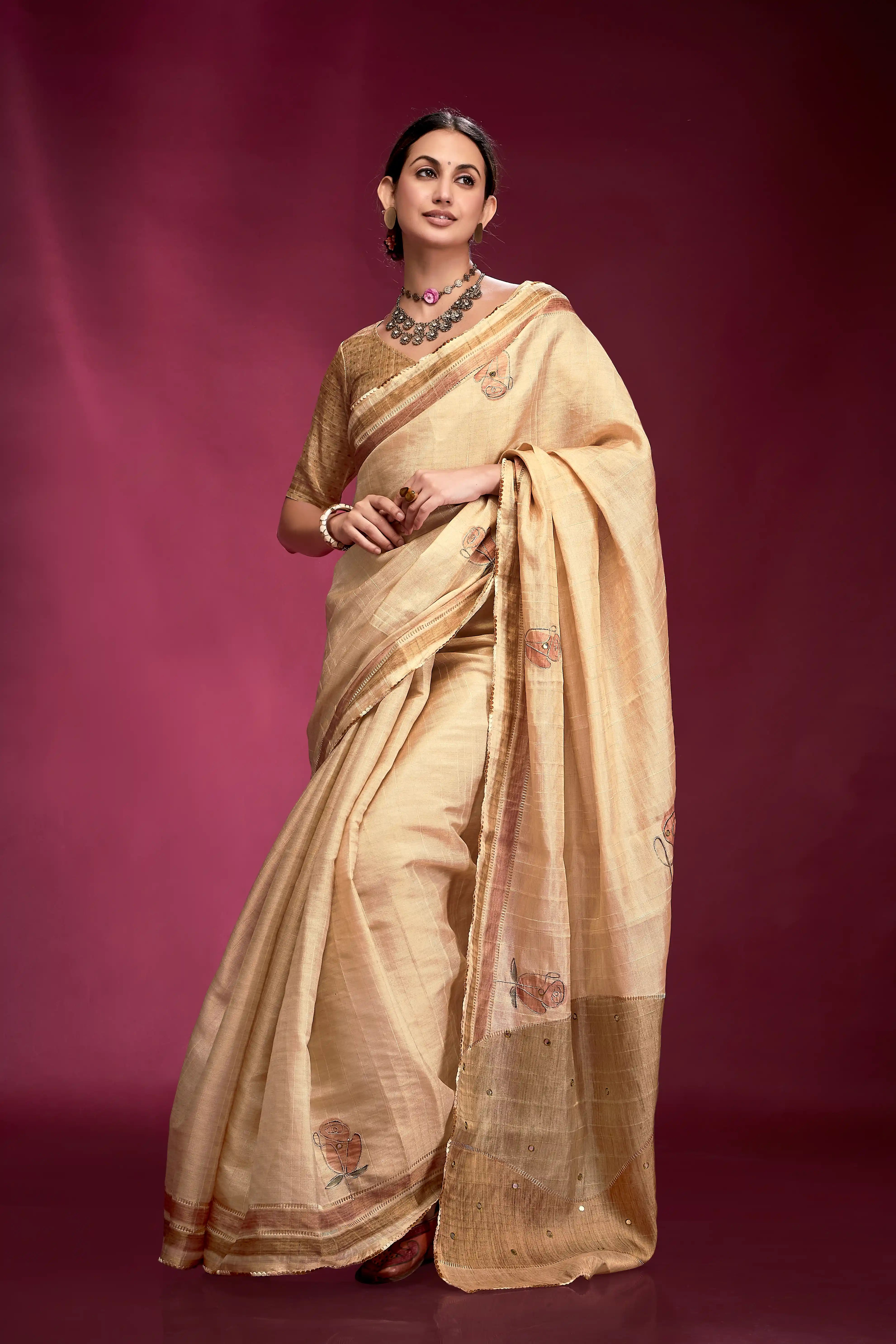 Delicate Cream Tussar Silk Saree