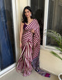 Cosmic Purple Striped Ajrakh Hand-Printed Modal Silk Saree