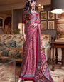 Cherry Maroon Ajrakh Patola Printed Satin Crepe Saree