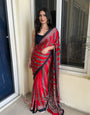 Rosewood Striped Ajrakh Hand-Printed Modal Silk Saree