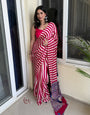 Rose Pink Striped Ajrakh Hand-Printed Modal Silk Saree