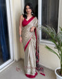 Creamy With Maroon Border Ajrakh Hand-Printed Modal Silk Saree