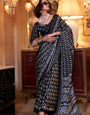 Deep Black Ajrakh Patola Printed Satin Crepe Saree