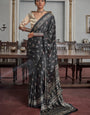 Black Gajji Silk Ajrakh Saree with Contrass embroidery blouse S108