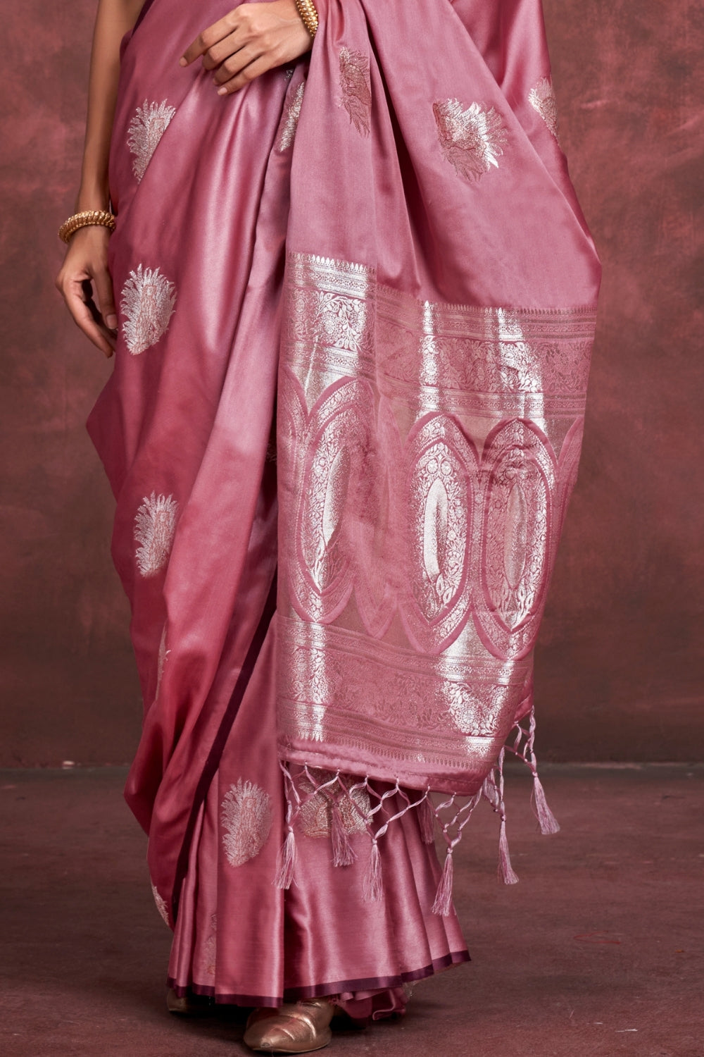 Faded Pink Banarasi Silk Saree with Designer Same Colored Blouse