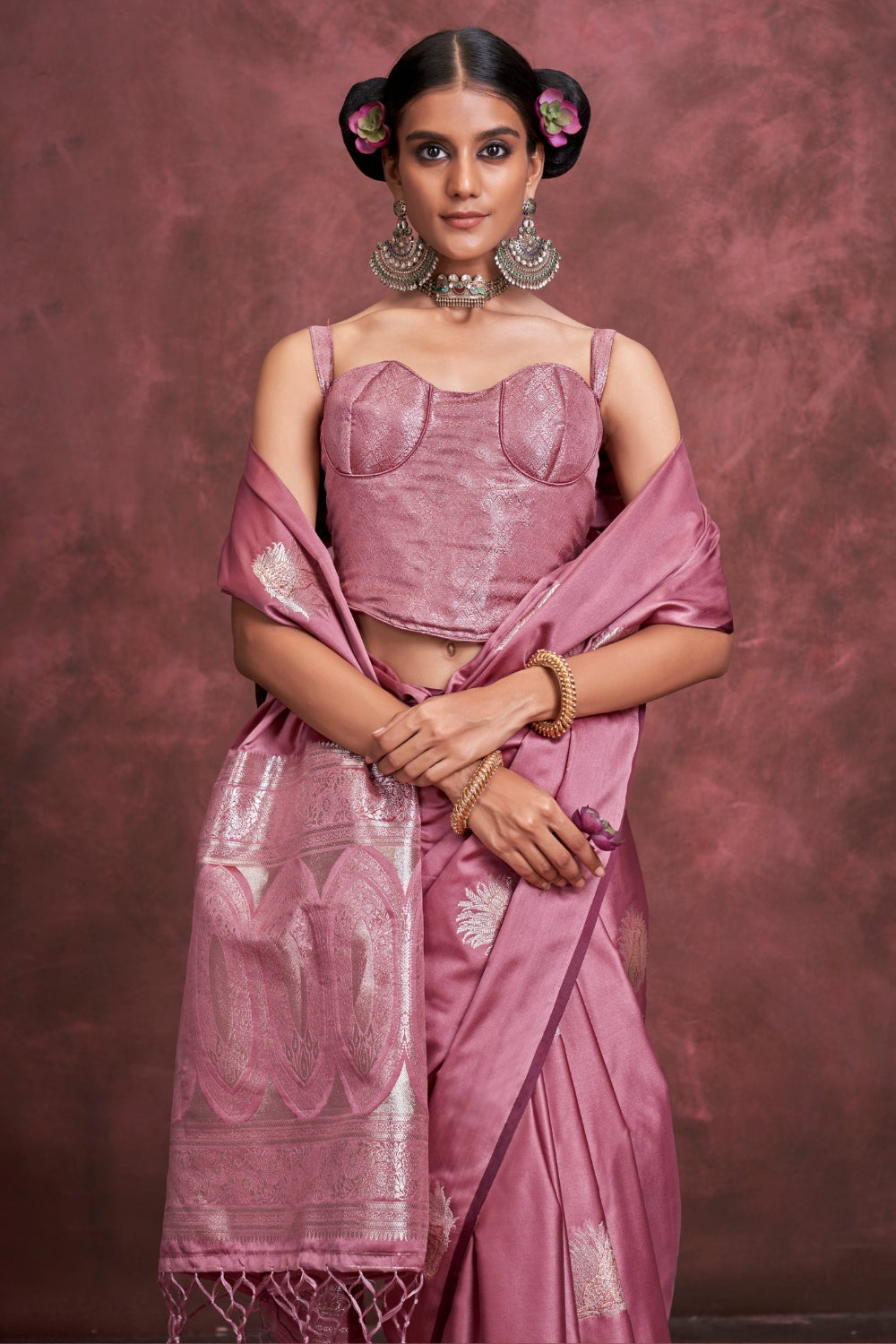 Faded Pink Banarasi Silk Saree with Designer Same Colored Blouse